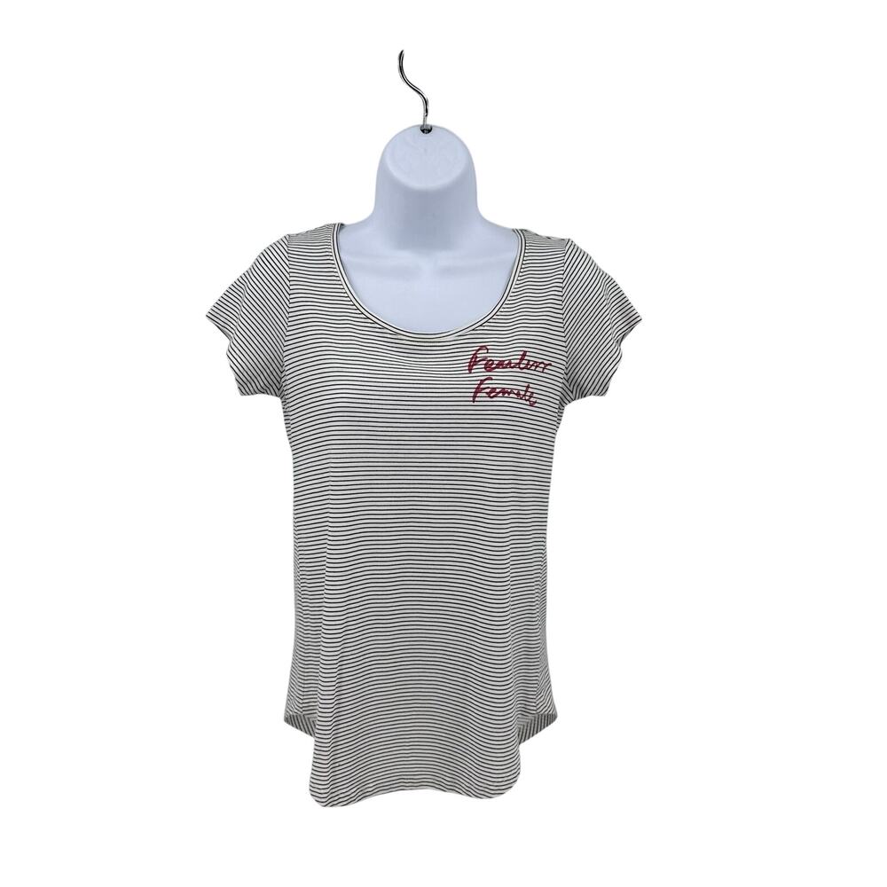 Lucky Brand Striped Fearless Female Graphic Tee Womens XS Black/White Scoopneck